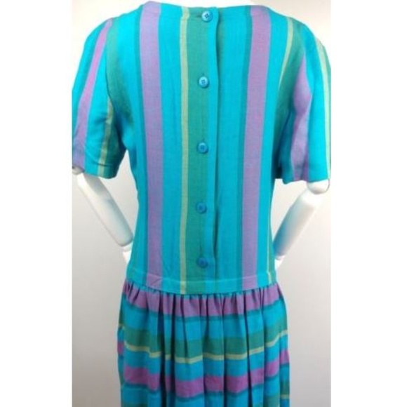 Vintage Don Sayres 80s Drop Waist Dress Linen 6 - Picture 5 of 8